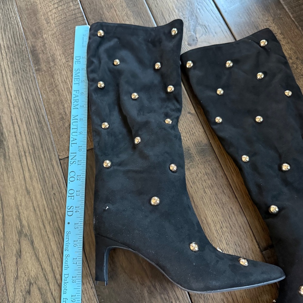 Target Women Black Faux Suede Studded Pointed Toe Heel Boots Size 7‎ Zip - Picture 2 of 10